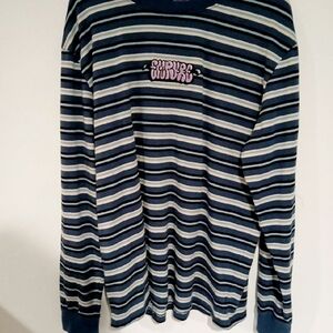 Empyre | Blue and White Striped Long Sleeve T-Shirt | Size Large